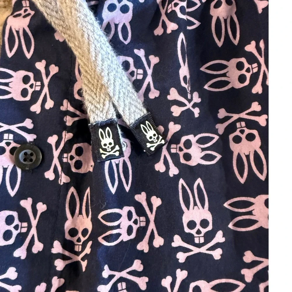 Psycho Bunny Mens Pajama Pants XL Navy Blue Pink Logo Print Cotton‎ Lounge Sleep